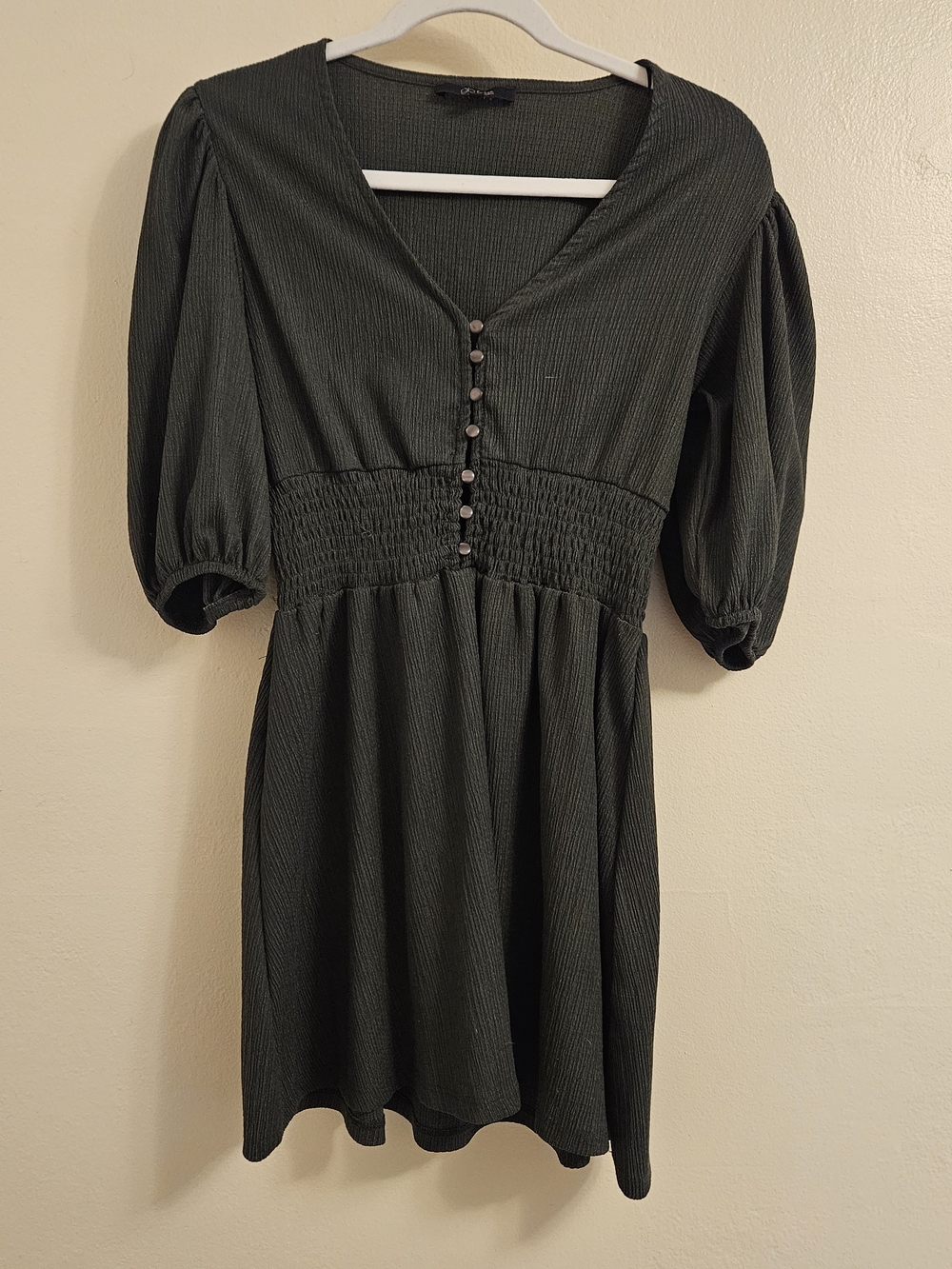 Francesca's Collections Olive Green Button-Front Mini Dress